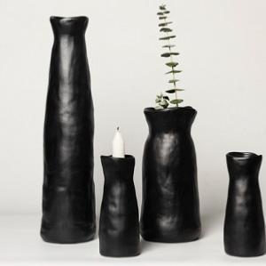 Vase / Bougeoir en céramique Shok, S, Noir