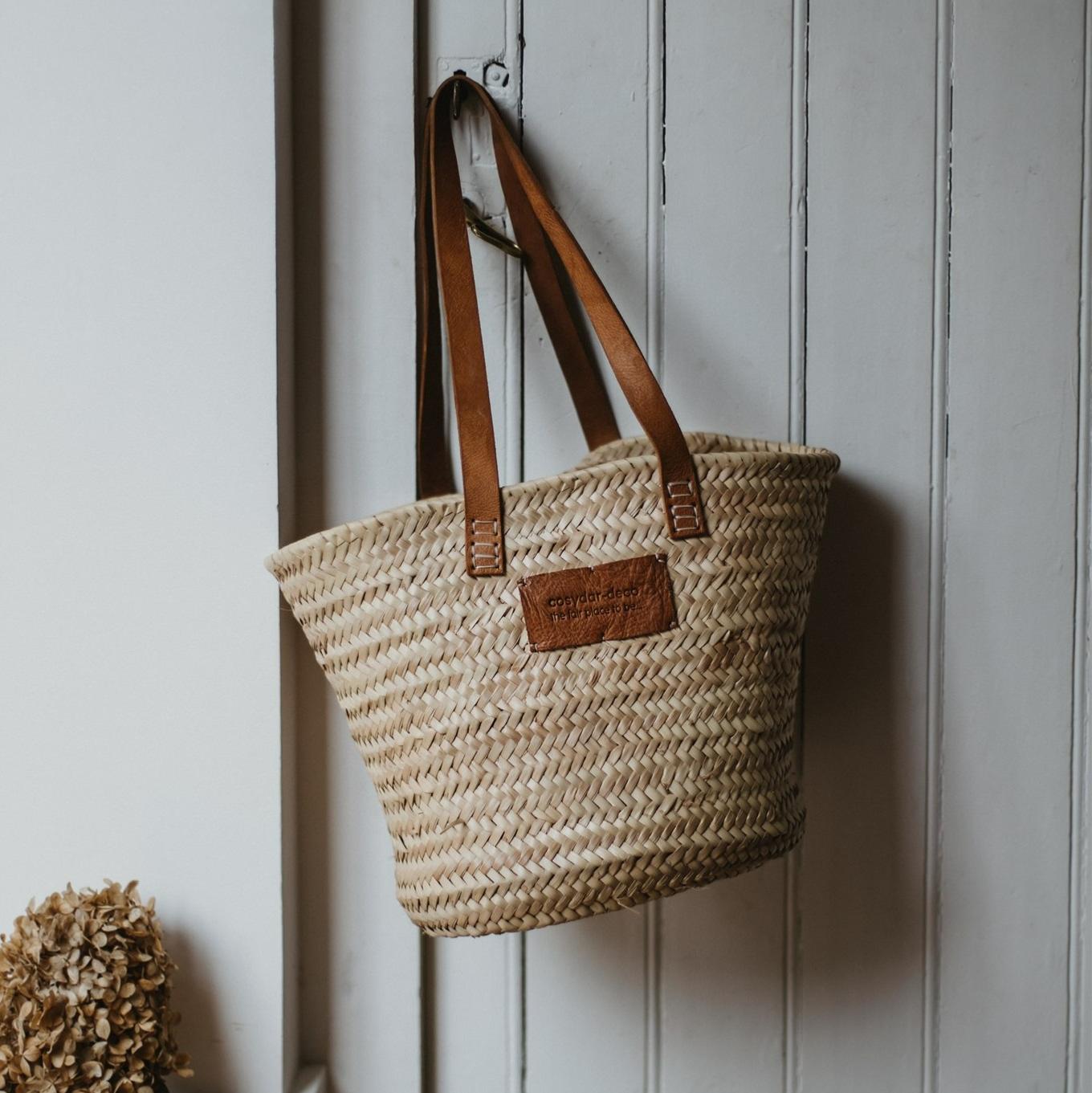 Basket - Wicker & Leather, L